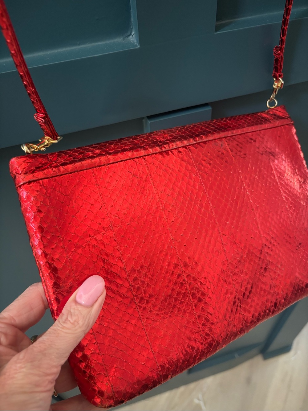 Vintage Mario Valentino Red leather snakeskin crossbody